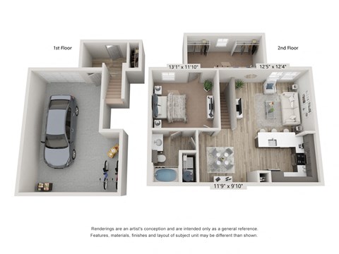 Floor plan for 1 bed, 1 bath, 924 sqft
